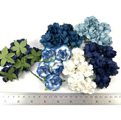 1-1/2″ or 3.75 cm White + BOY blue Paper Flower Wedding Scrapbook Rose (R21-609)
