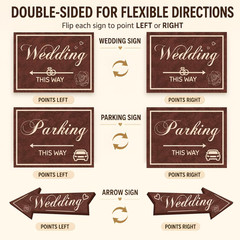 Wedding Direction Signs, 9-Piece Double-Sided Set with 2 Wedding This Way Signs,
