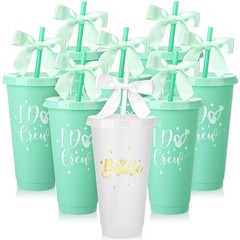 Ovveroche 8 Pcs Bridesmaid Cups with Lids and Straws, Reusable Small, White