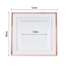 10 Plastic White 10″ Square Plates with Rose Gold Rim Disposable Party Wedding