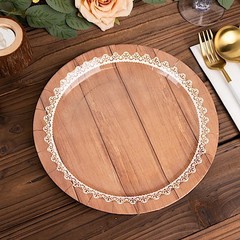 25 BROWN 9″ Wood Print Floral Lace Paper Salad Dinner PLATES Party Decorations