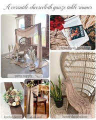 Beige Cheesecloth Table Runner 10 Ft 1 Pcs Gauze Table Runner 120″ x 35″