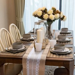 Chumia 12 Pcs 12 x 108 Inch Wedding Burlap Table Runners with White Lace Rust…