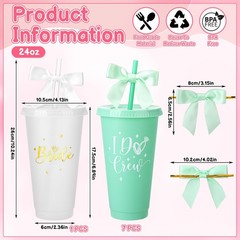 Ovveroche 8 Pcs Bridesmaid Cups with Lids and Straws, Reusable Small, White