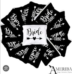 Bride Tribe Cotton Zipper Bags Set of 12 + 1 Bridal Bag Reusable Black/White