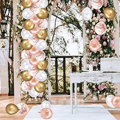 Rose Gold Confetti Latex Balloons, 60 Pack White Balloons Rose Gold White Gold