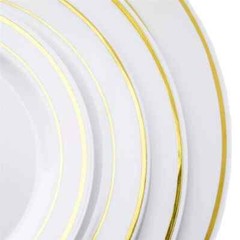 20 pcs Plastic WHITE with Gold Rim 7″ PLATES Disposable Party Wedding