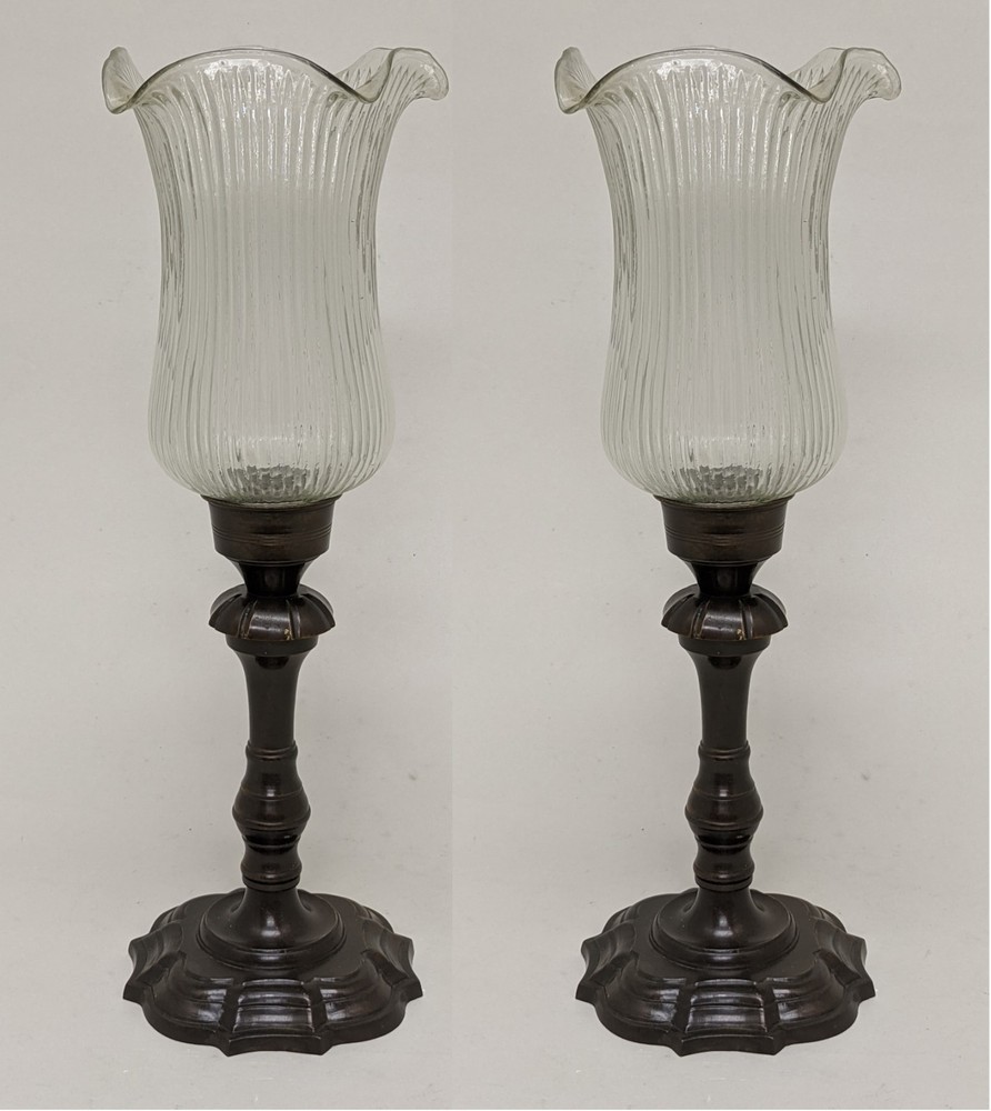 Candle Holder 5.5″D 16″Hi Set/2 Bronze Finish on Brass+Glass Shade FREE SHIPPING