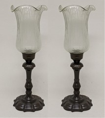 Candle Holder 5.5″D 16″Hi Set/2 Bronze Finish on Brass+Glass Shade FREE SHIPPING