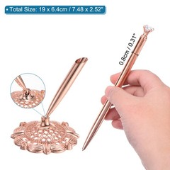 1 Pcs Hollow Round Pen Holder Signing Pen Set Crystal Diamond, Rose Gold