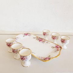 Queen Anne Bone China Egg Cups with Underplate – English Floral Breakfast Set