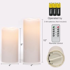8″ 10″ × 4″ Large Waterproof Outdoor Flameless 1-2 Pack Cream Remote 8/10