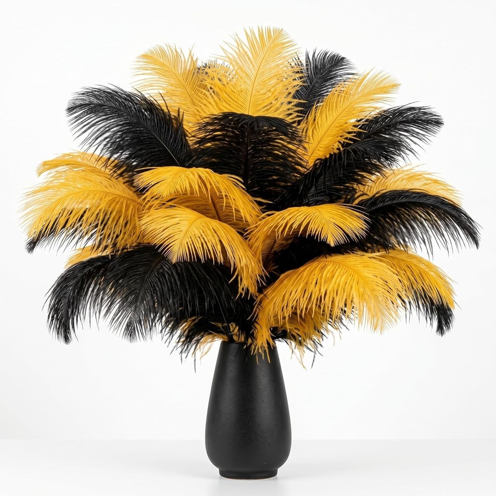 30 Pcs Black&Gold Ostrich Feathers 8-10in(20-25cm) Bulk 20-25cm30pcs Black&gold