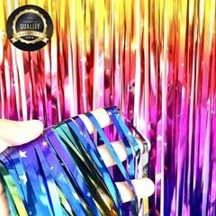 Pack of 4 Sparkly Neon Rainbow Foil Fringe Curtain Backdrop Metallic Streamer…