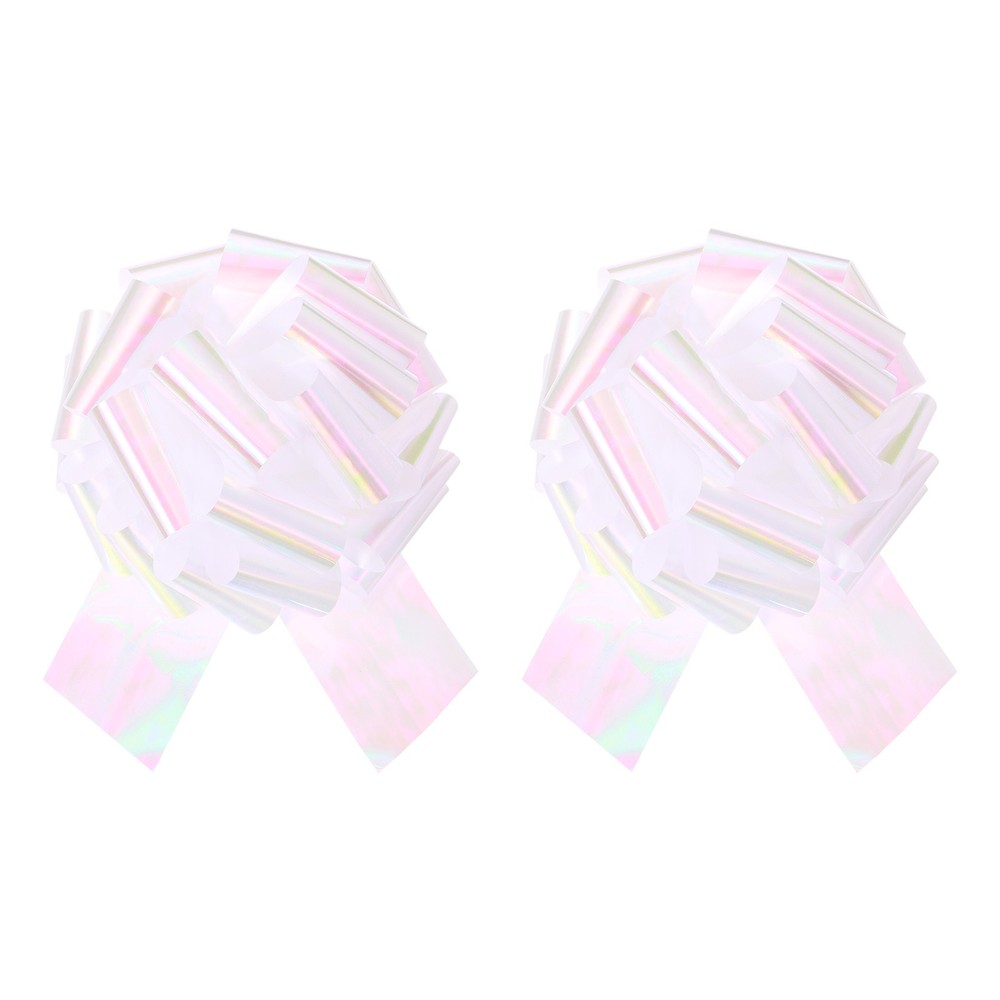 2Pcs 10 Inch Metallic Large Pull Bow Gift Wrapping Bows Ribbon Colorful White