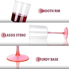 12 Pack 10 Oz Clear Plastic Wine Glasses with Stem – Disposable Cocktail Pink