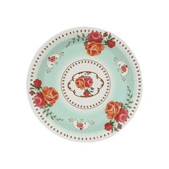 25 TURQUOISE 7″ Paper Round Plates with Vintage Rose Flower Print Wedding
