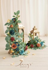 Ling’s Moment 2FT Teal & Terracotta Flowers Garland, 2PCS Sign Flowers