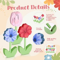 10 Pack Spring Wooden Flower Decor – Tulips & Daisies Centerpiece Signs for Home