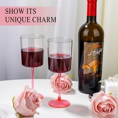12 Pack 10 Oz Clear Plastic Wine Glasses with Stem – Disposable Cocktail Pink