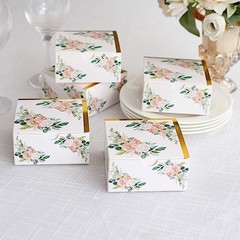 25 GOLD 4″ Party Favor BOXES Floral Printed Candy Gift Holders Events Supplies