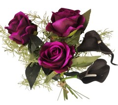Gothic Purple Rose Bouquet Dark Cottagecore Black Calla Lily Floral Decor