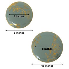 20 Round Dusty Sage Plastic Salad Dinner Plates Gold Floral Design Events