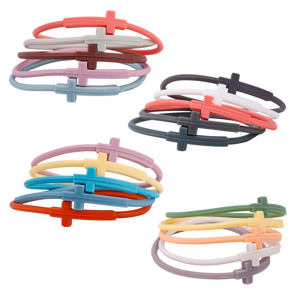 Mikovivi 20pcs Silicone Cross Bracelets, Religious Jesus Medium, multicolored