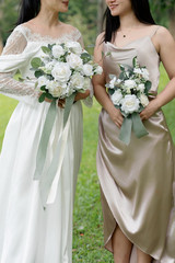 Set of 6 White Bridesmaid Bouquet, Sage Green Bridal Bouquets for Bridesmaids,Sm