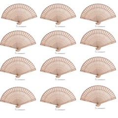 50 Sets Wooden Hand Fan Wood Handheld Folding Fans with Organza Bags and Thank