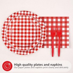 96 Pcs Red Gingham Party Decorations Red and White Buffalo Checked BBQ Kit