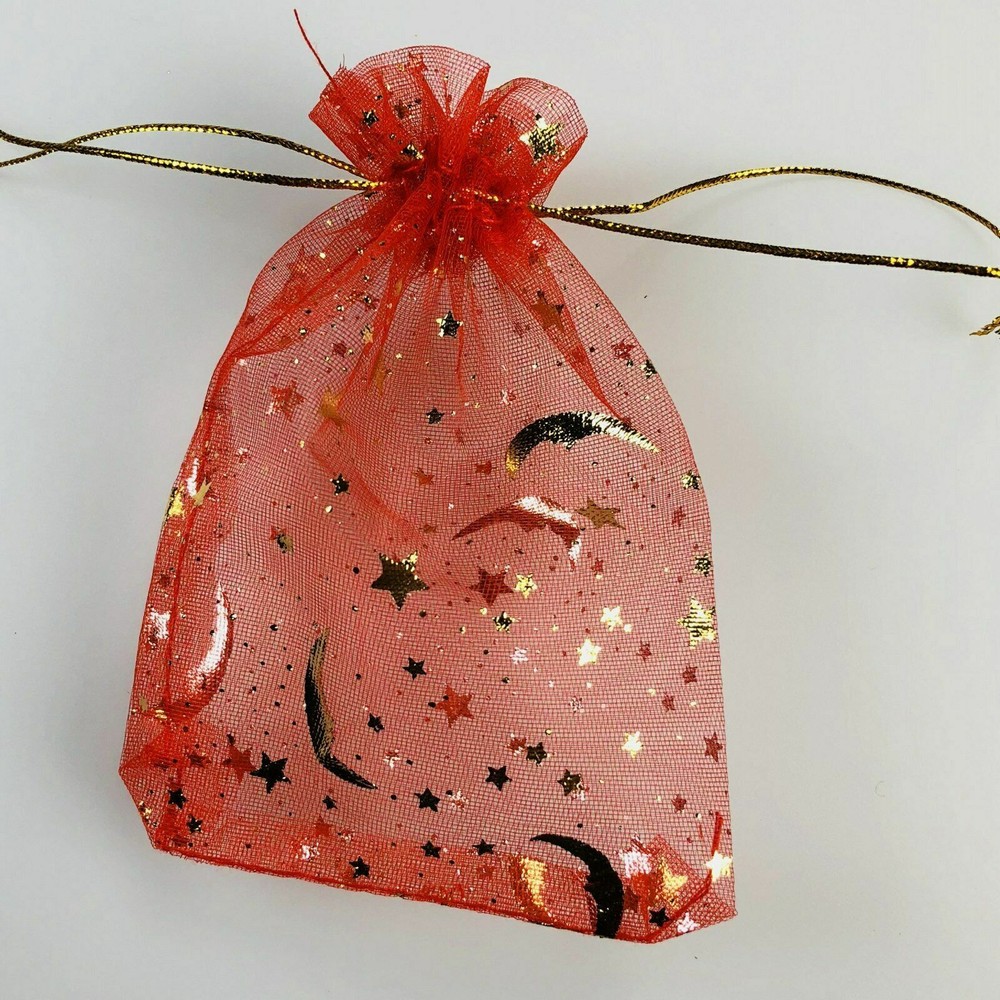 10pcs Small Red Moon and Stars Organza Gift Bags Jewelry Bags