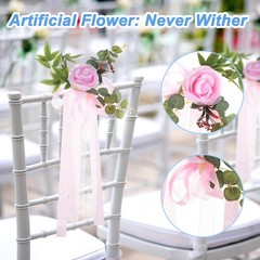 6Pcs Wedding Aisle Decorations Pew Flowers Chair Artificial Flowers Pink