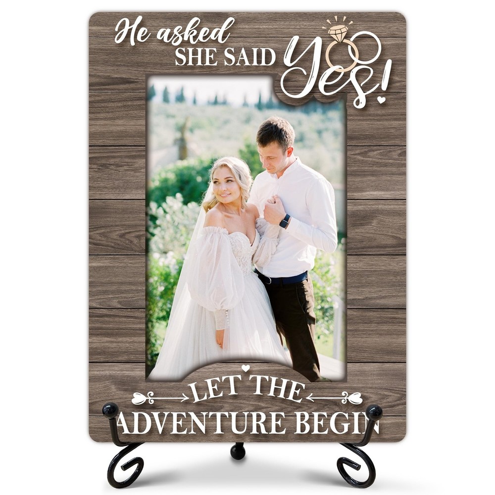 Engagement Gifts Picture Frame, He Asked She Said Yes Photo Frame, Wedding En…