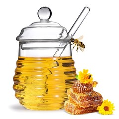 SlZKADY Honey Jar with Dipper and Lid,Glass 5.1″ H x 3.2″ D x 5.4″ L, 10.6oz