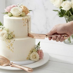 Elegant SUS304 Wedding Cake Knife Server Set for Party, Rose Gold