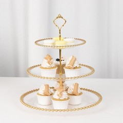 Clear Gold 3-Tier 14″ Round Plastic Cupcake Tower Stand Beaded Rim Party Events