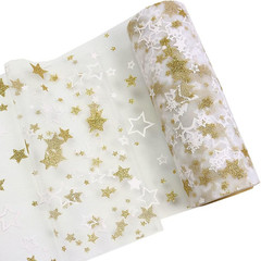 Gold Star Glitter Tulle Rolls 6 Inch X 10 Yards (30 Feet) White Color for Table