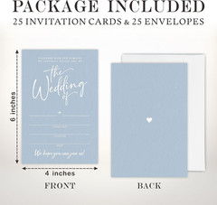 Wedding Invitations – Minimalism Blue – 25 Wedding Invites with Envelopes, Doubl