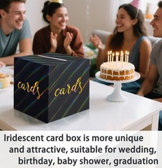 Iridescent Black Card Box for Party 9 x 9 Inch Gift Card Box Holder for Weddi…