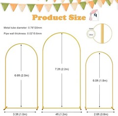 Arch Backdrop Stand Gold Metal Set of 3 (7.2FT/6.6FT/6FT) Wedding Party Decor