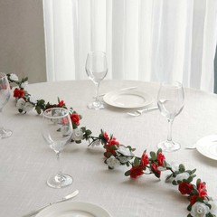 2 RED IVORY 8 ft long Silk Mini Rose Wedding Garland Leaves Bendable Wire Vines