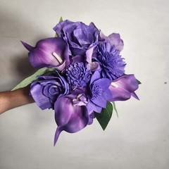 Purple Rose Calla Lily Sola Wood Bridal Wedding Bouquet Accessories