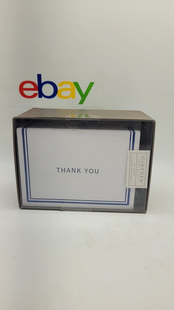 New Gartner Studios White Thank You Cards, White Blue Embossed 50 Count