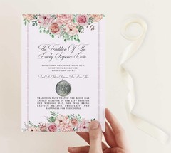 Beautifully Designed Wedding Card with Genuine Sixpence for Bridal Tradition