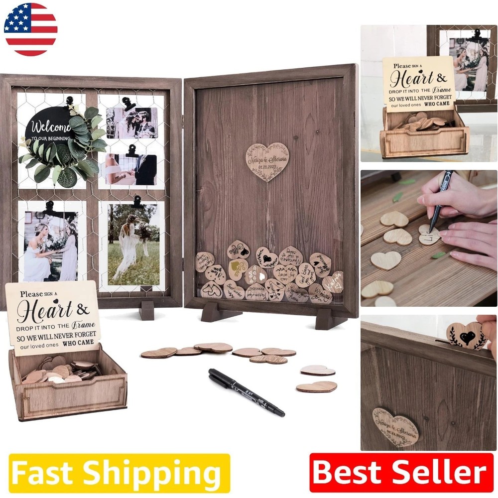 Rustic Wedding Guest Book Alternative | Acrylic Frame 80 Hearts | Unique Rece…
