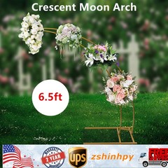 6.5ft Gold Metal Crescent Moon Wedding Arch Stand, Curved Flower Balloon Frame