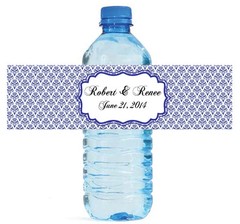 100 Baroque Navy Color Wedding Anniversary Engagement Party Water Bottle Labels