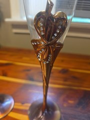 Rose Gold Wedding Toasting Flutes Set of 2 Rhinestone Heart Champagne Glasses