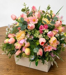 Pastel Tulip Floral Centerpiece for Table, Farmhouse arrangement
